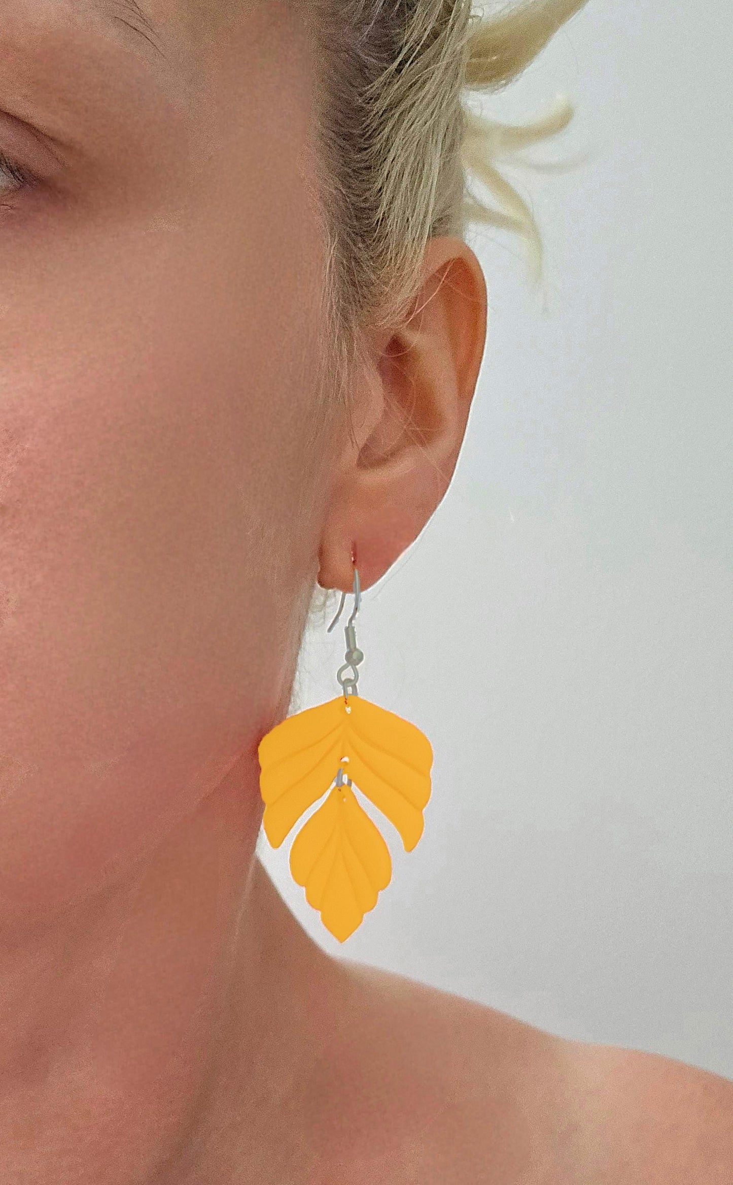 Handmade Sterling silver Yellow Leaf dangle drop earrings |Polymer clay earrings |summer statement earrings |light weight earrings