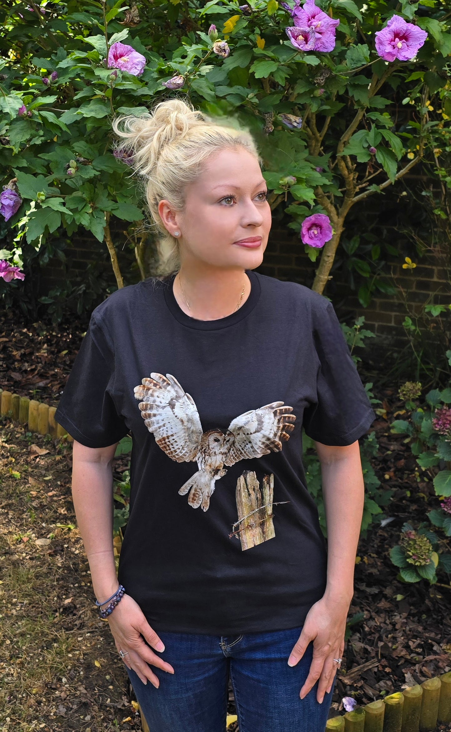 Luxury 100% cotton soft touch digitally printed Tawny Owl T-shirt in unisex Size small, medium or large. Unique T-shirt printed with my own photography