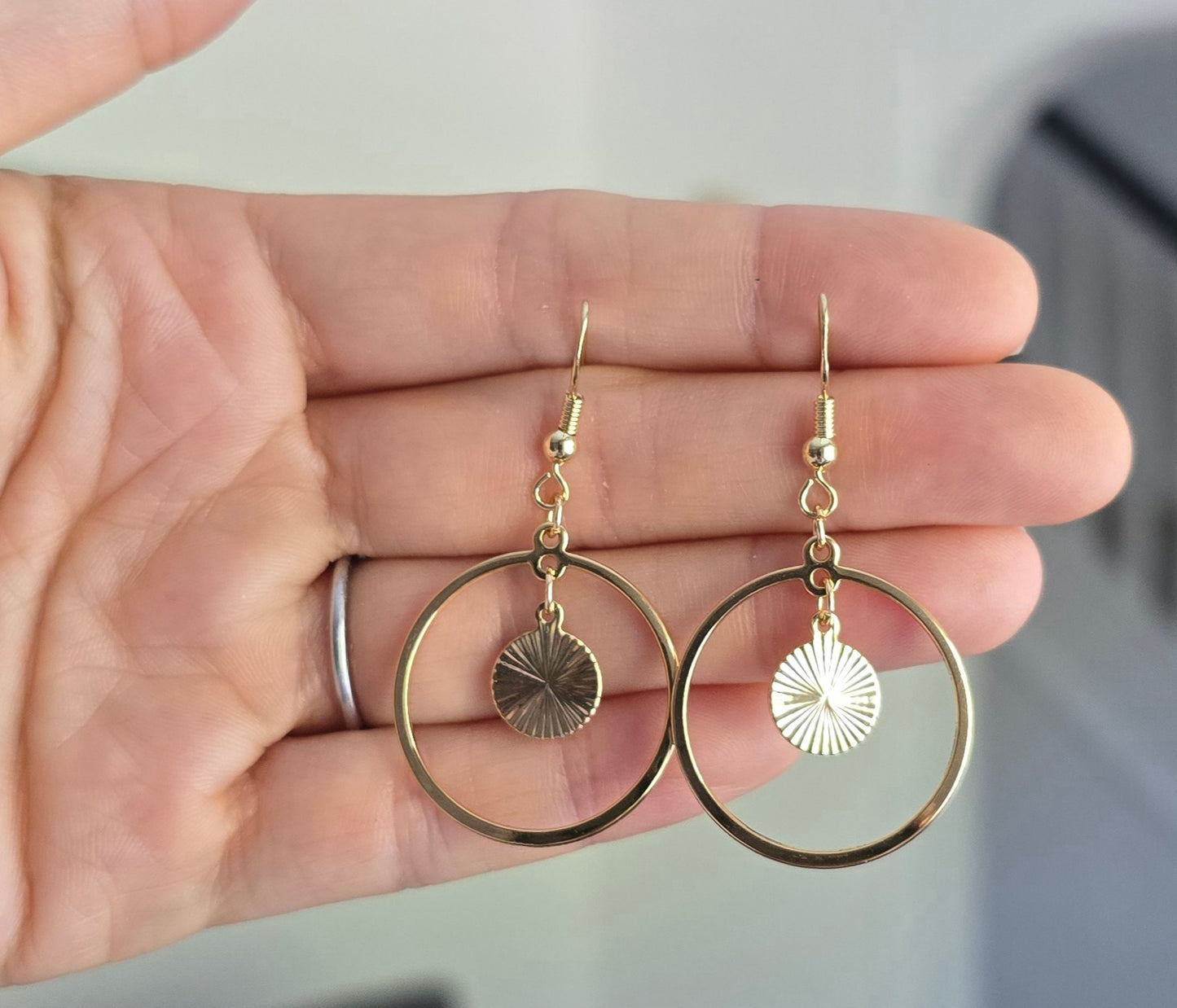 Handmade 14k gold chic stylish circle dangle drop earrings | summer statement | light weight earrings | gift for her |