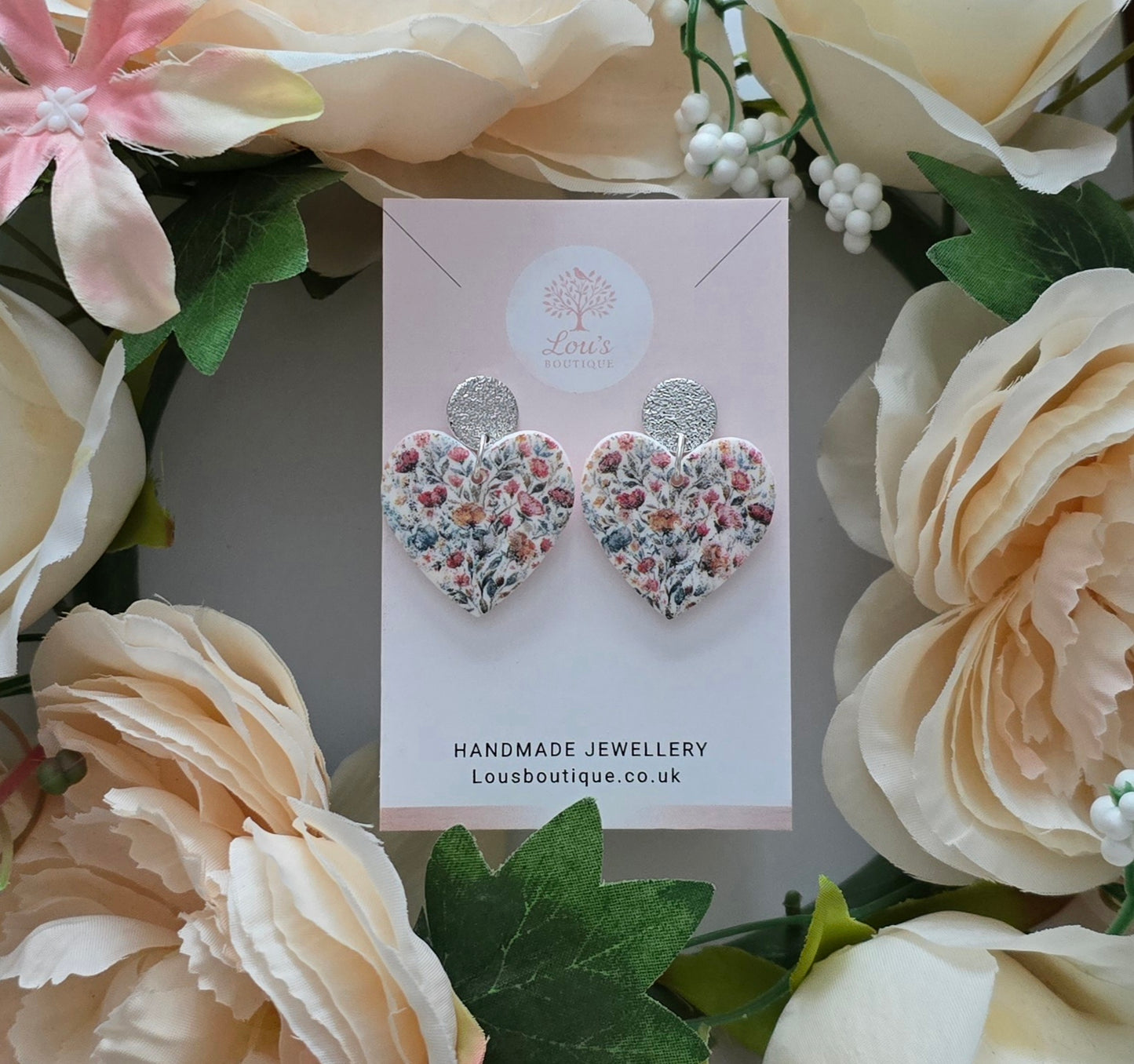 Handmade mothers day Polymer Clay Earrings, 18k Gold Plated, Hearts, Bows, rose, love