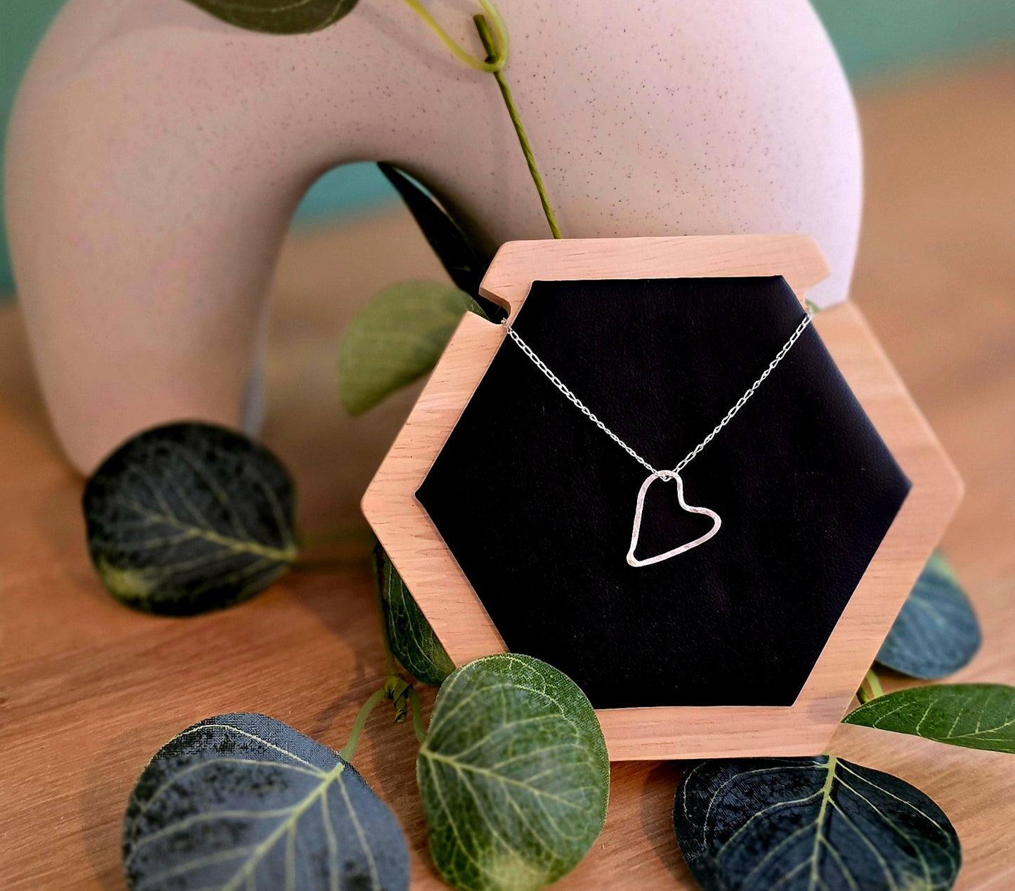 Handmade Solid Sterling Silver Hammered Heart Necklace, 18inches, floral jewellery