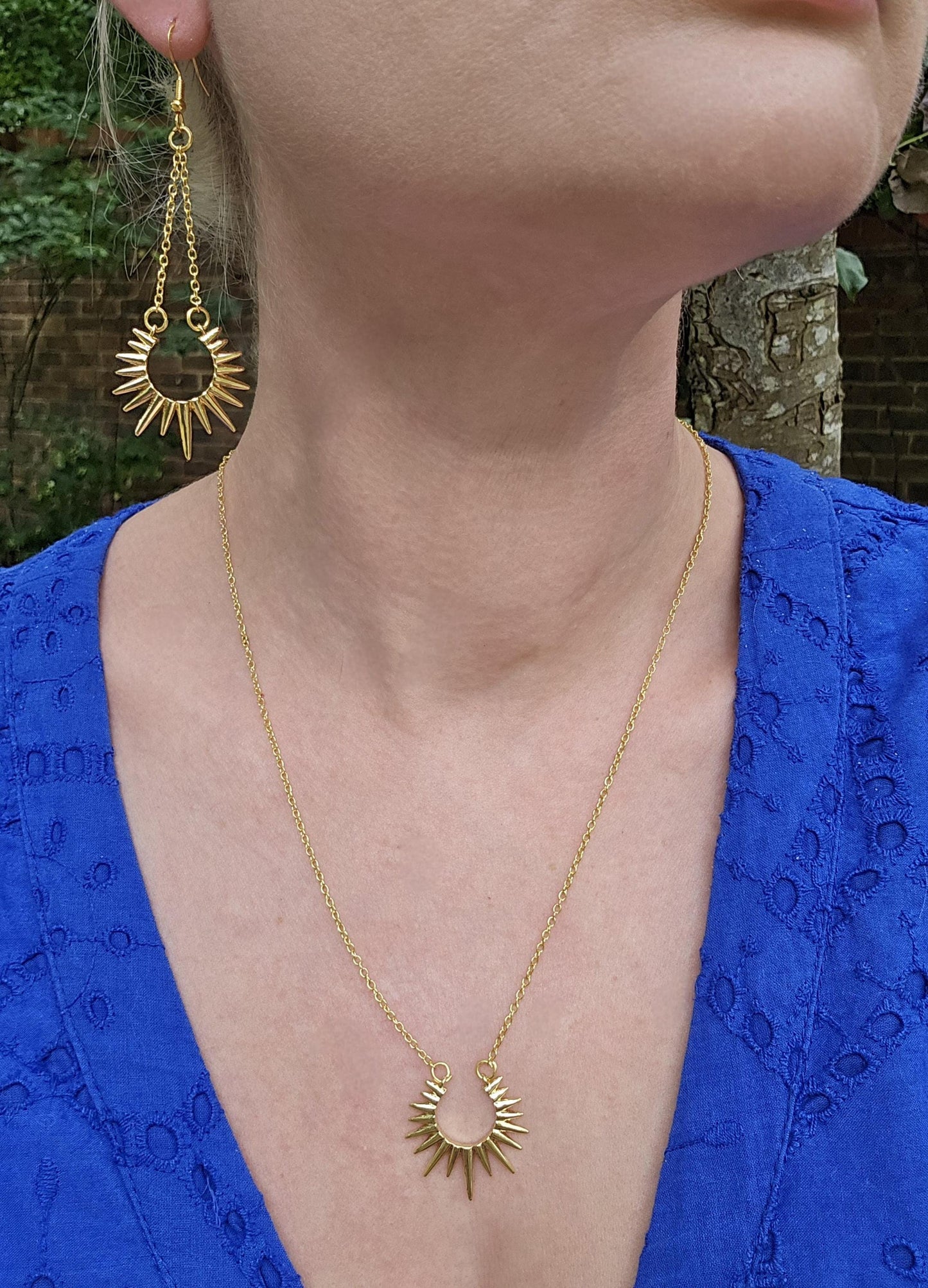 Handmade 14k gold star burst sun earrings and/or necklace | summer statement set | light weight earrings | gift for her | whimsical boho