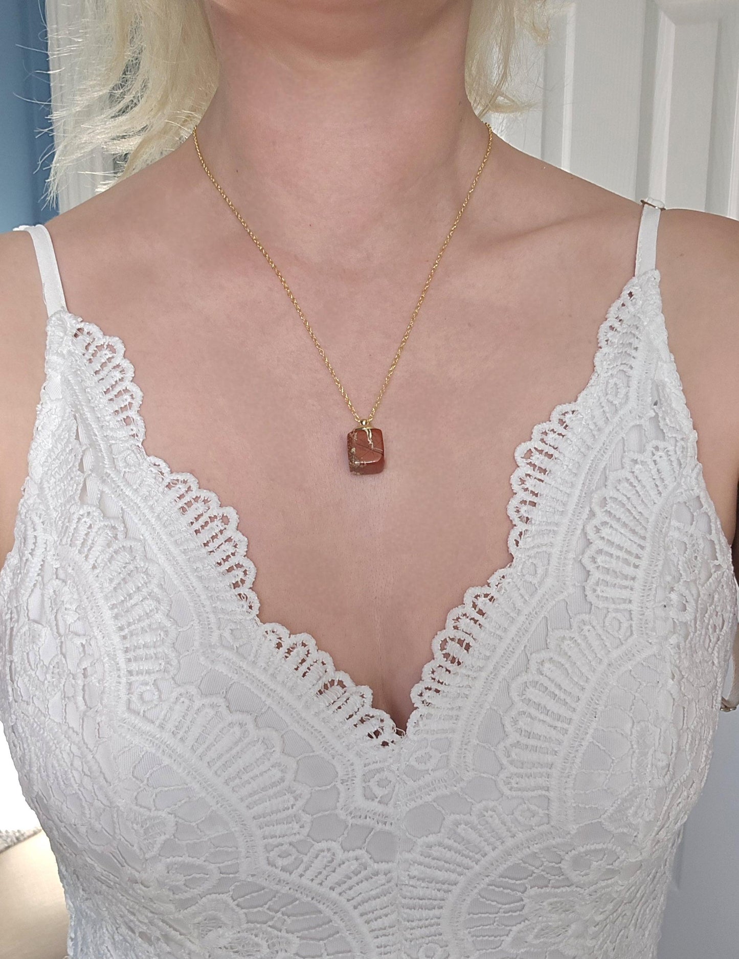 Handmade Red Jasper Gold Crystal Necklace | powerful healing necklace | grounding, strength, vitality | genuine real gemstone