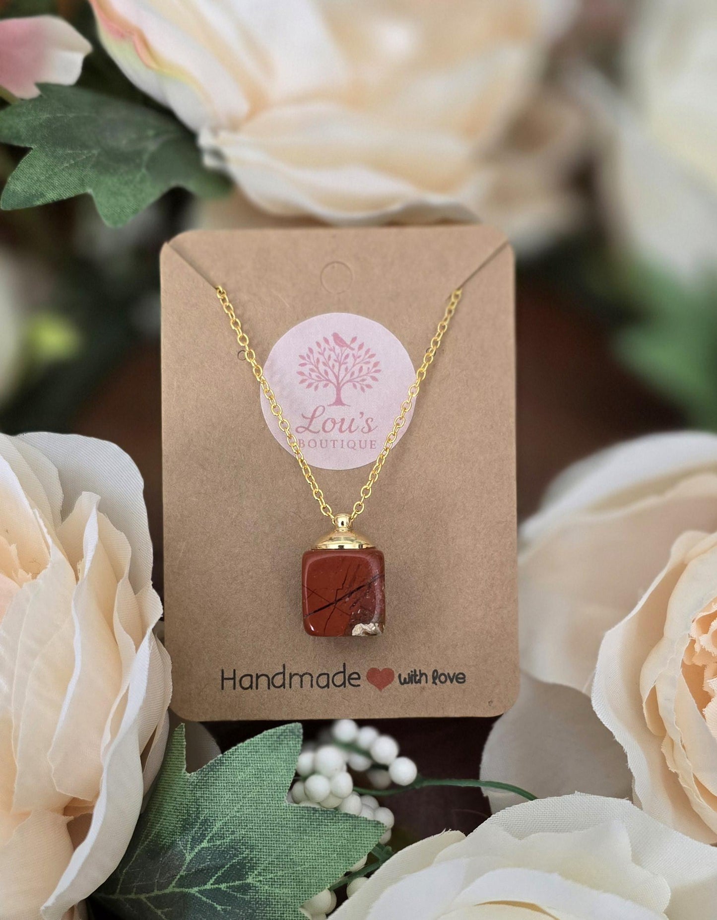 Handmade Red Jasper Gold Crystal Necklace | powerful healing necklace | grounding, strength, vitality | genuine real gemstone
