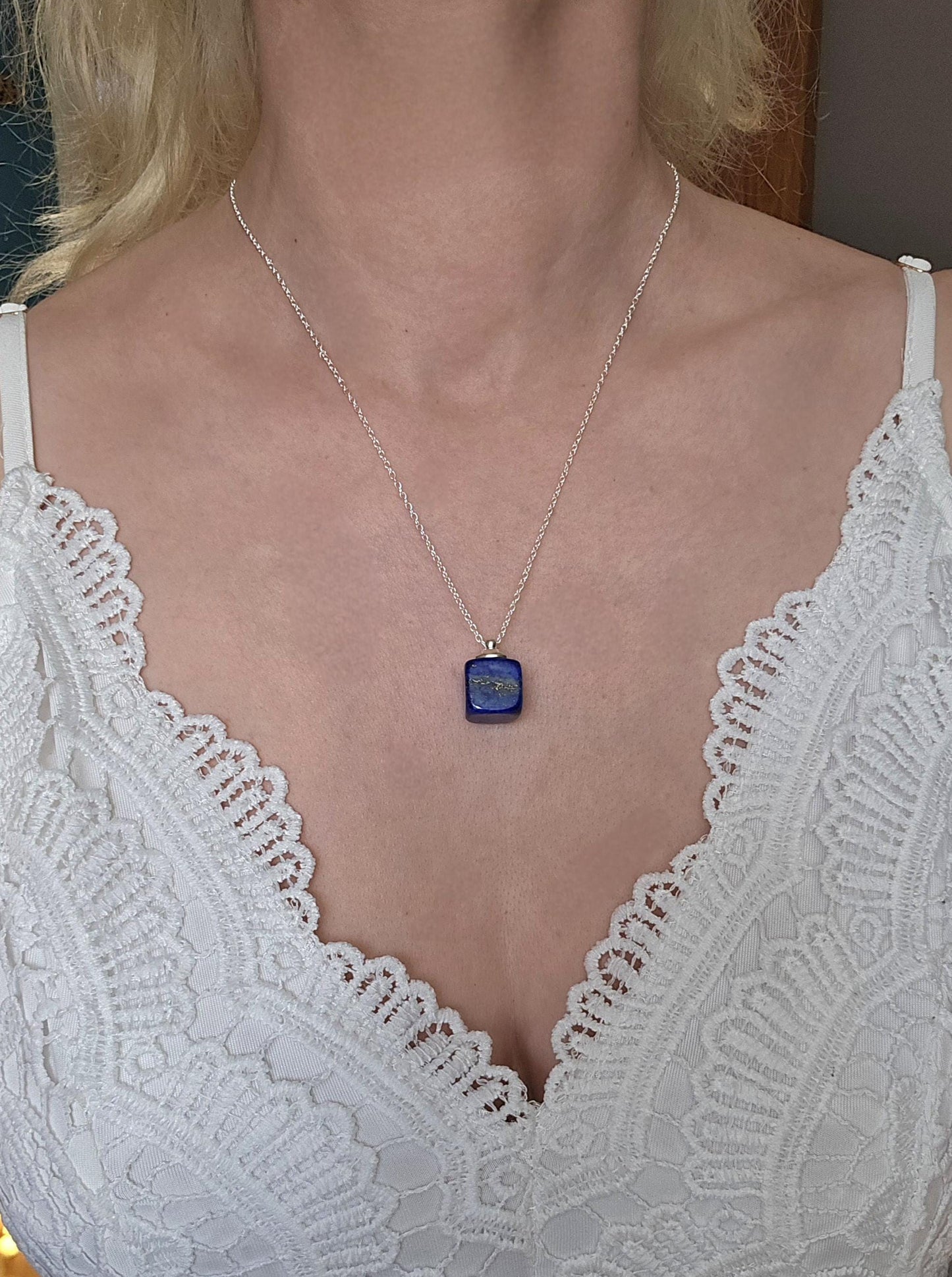 Raw Lapis Lazuli Sterling Silver Necklace | 18 inch Healing Crystal Pendant