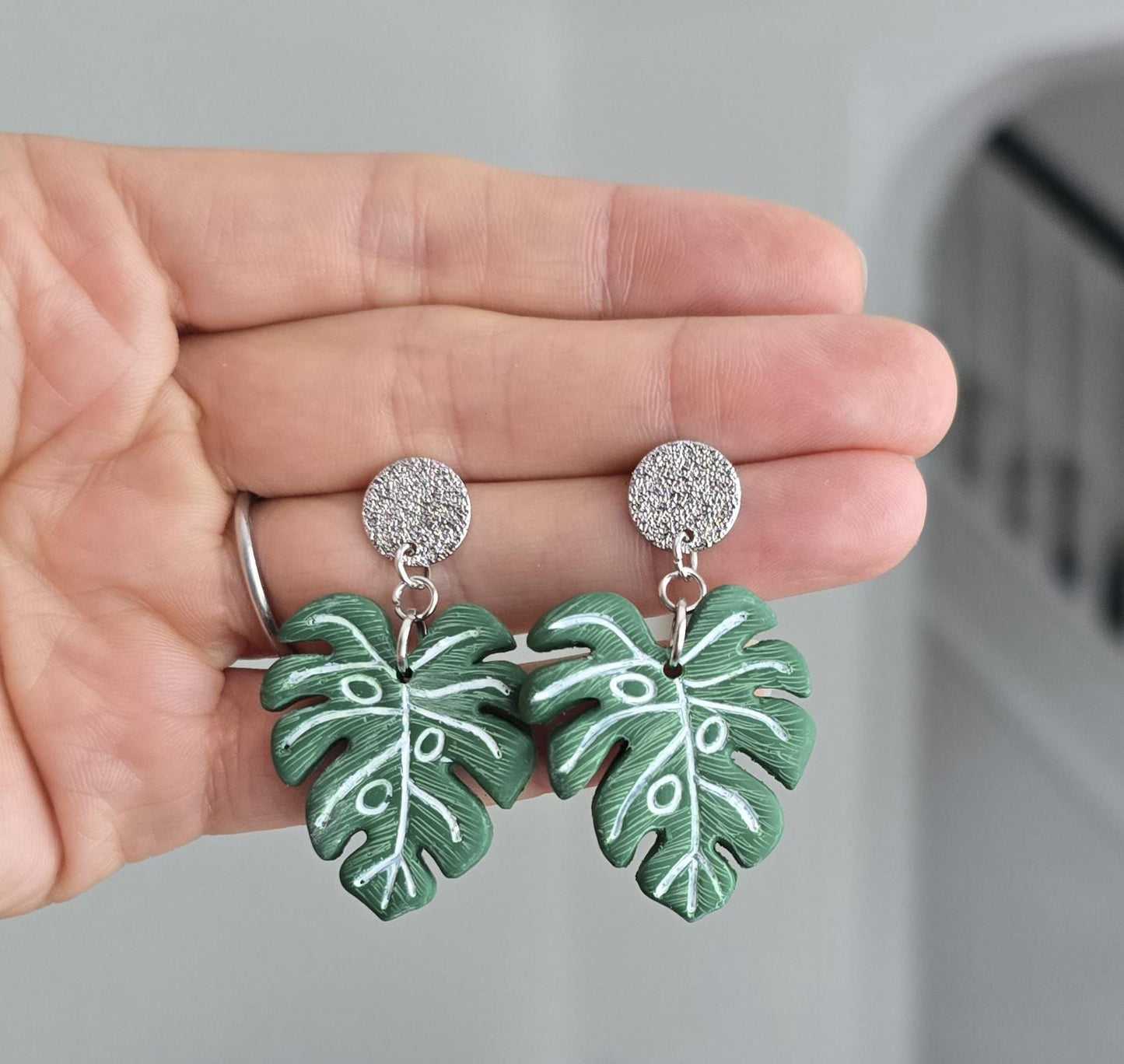 Handmade botanical leaf sterling silver or gold dangle stud earrings | nature inspired | lightweight earrings | gift for her |Polymer clay