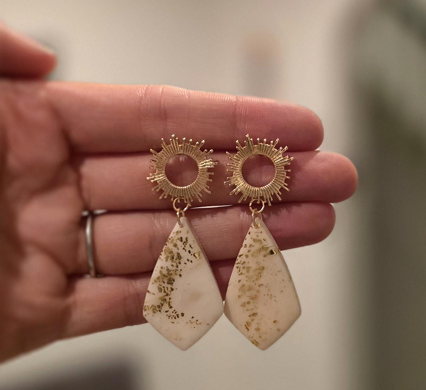 Handmade 14k gold star burst sun teardrop stud earrings | statement earrings, light weight earrings | gift for her | whimsical boho sky