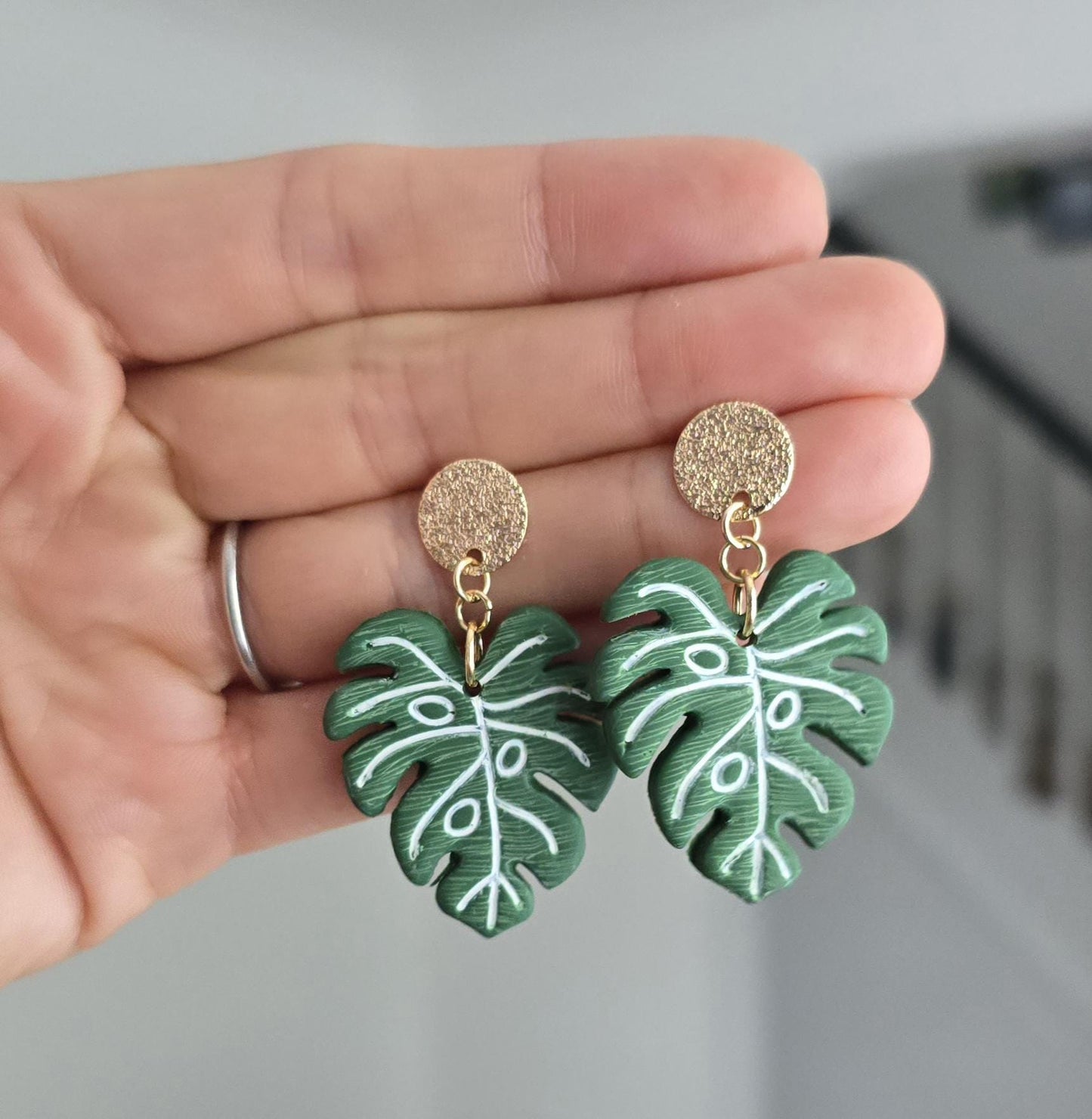 Handmade botanical leaf sterling silver or gold dangle stud earrings | nature inspired | lightweight earrings | gift for her |Polymer clay