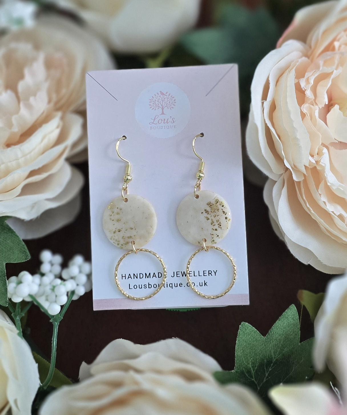 Handmade double circle gold dangle drop earrings |Polymer clay |summer statement earrings |gift for her |light weight earings