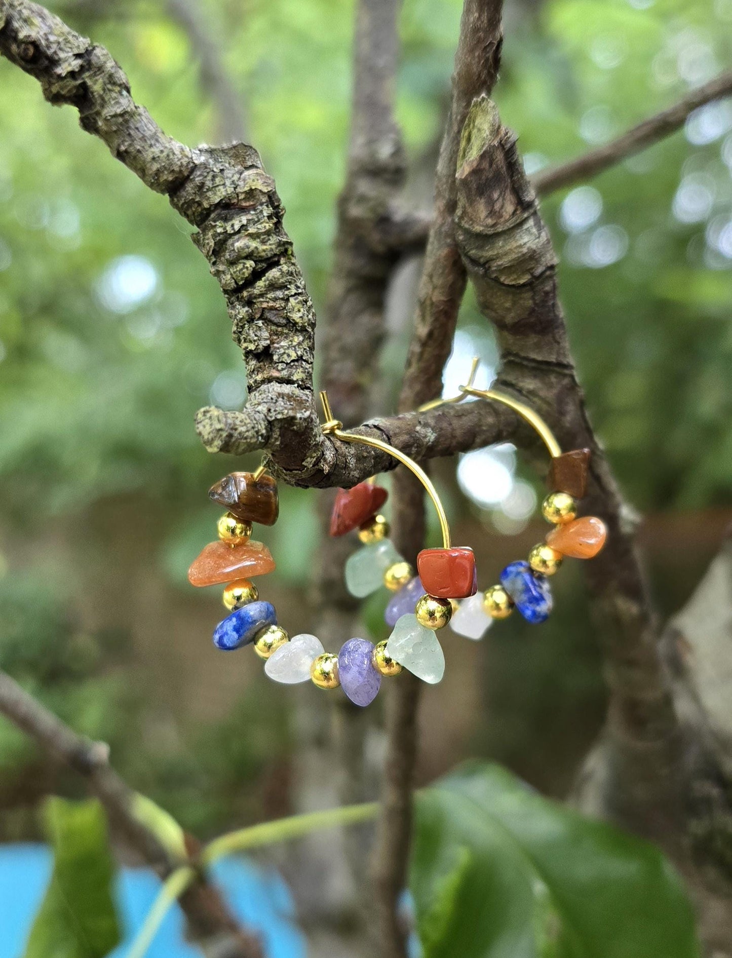 Handmade Chakra Crystal Hoop Earrings | 18k Gold Plated, Healing Crystals, all 7 chakra stones