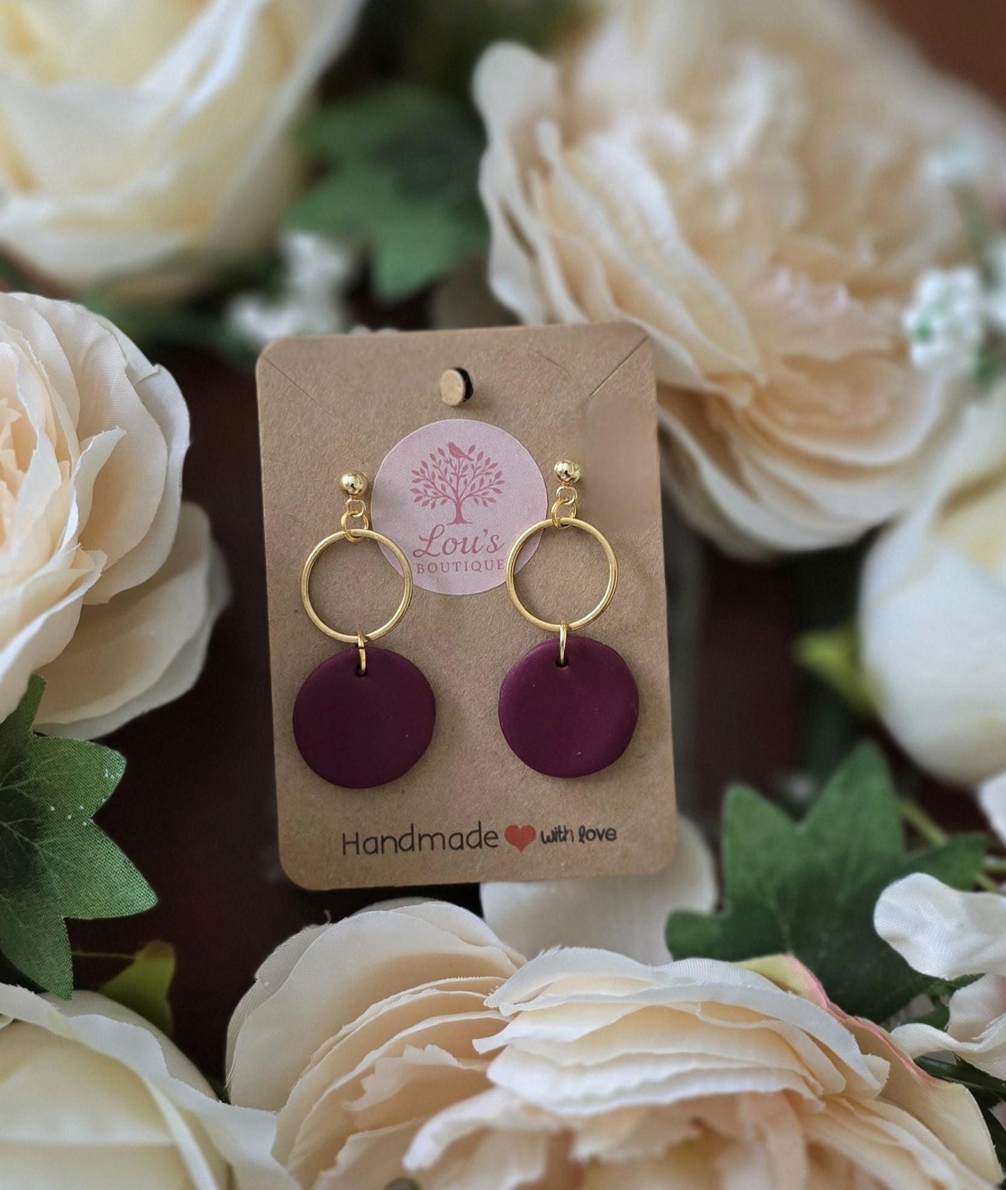 Handmade circle & gold or sterling silver dangle drop earrings |Polymer clay |summer statement earrings |gift for her |light weight earings