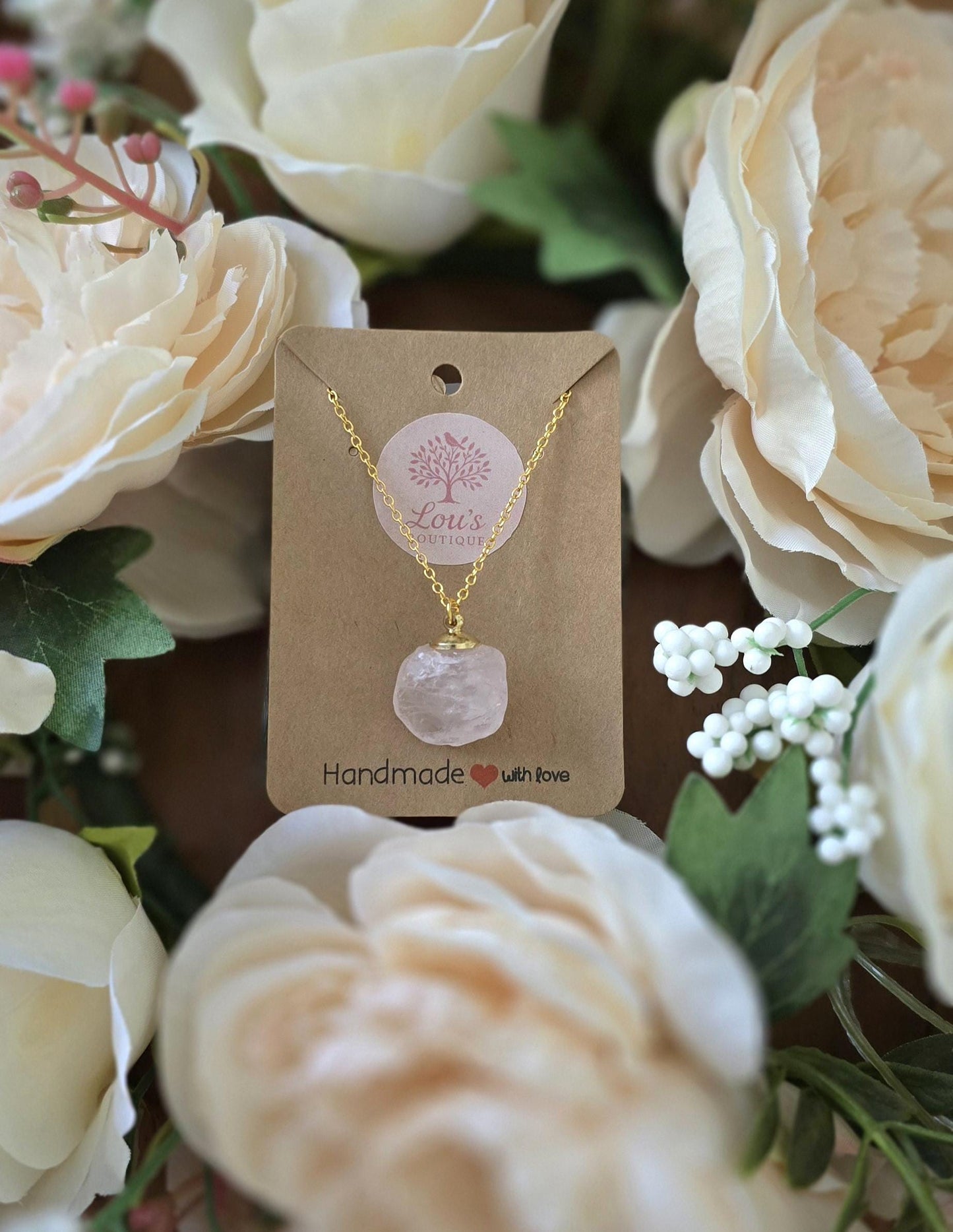 Handmade rose quartz crystal necklace | sterling silver & gold | powerful healing necklace | self love and emotional healing