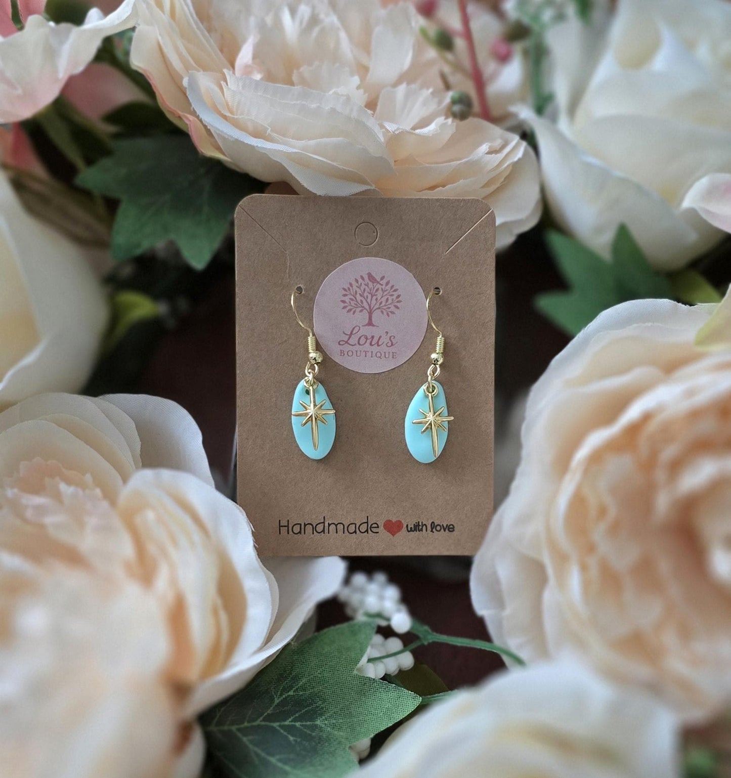 Handmade Gold or silver star drop earrings coral, plum, mint |Polymer clay | summer statement earrings| gift for her | light weight earrings