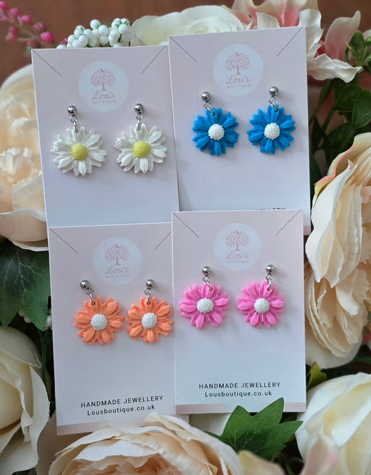 Handmade daisy sterling silver dangle drop earring studs |Polymer clay earrings | summer statement earrings | light weight earrings