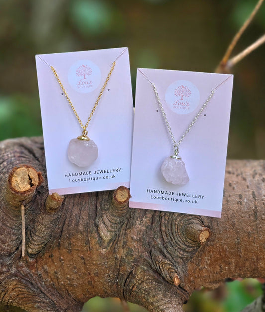 Handmade rose quartz crystal necklace | sterling silver & gold | powerful healing necklace | self love and emotional healing