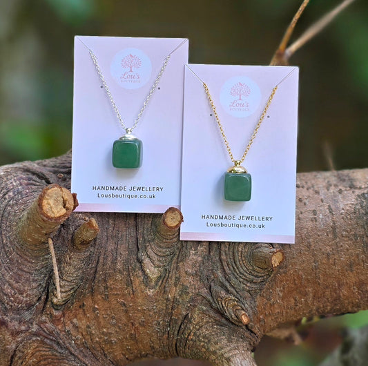 Handmade Green Aventurine crystal necklace | sterling silver and gold | powerful healing necklace | real genuine crystals | courage strength