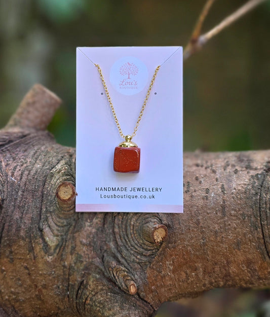 Handmade Red Jasper Gold Crystal Necklace | powerful healing necklace | grounding, strength, vitality | genuine real gemstone