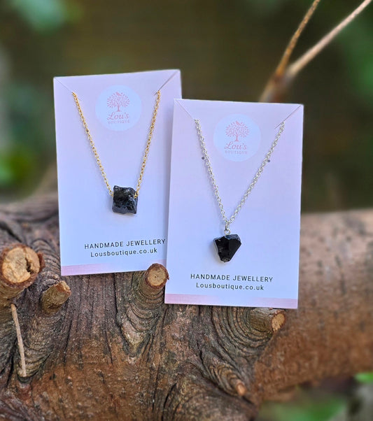 Handmade Raw Obsidian crystal necklace | sterling silver and gold | healing powerful necklace | reduce anxiety, stress, grounding