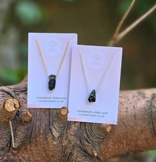Handmade Raw Black Tourmaline crystal necklace | sterling silver & gold | healing powerful necklace |reduce anxiety, stress and protection