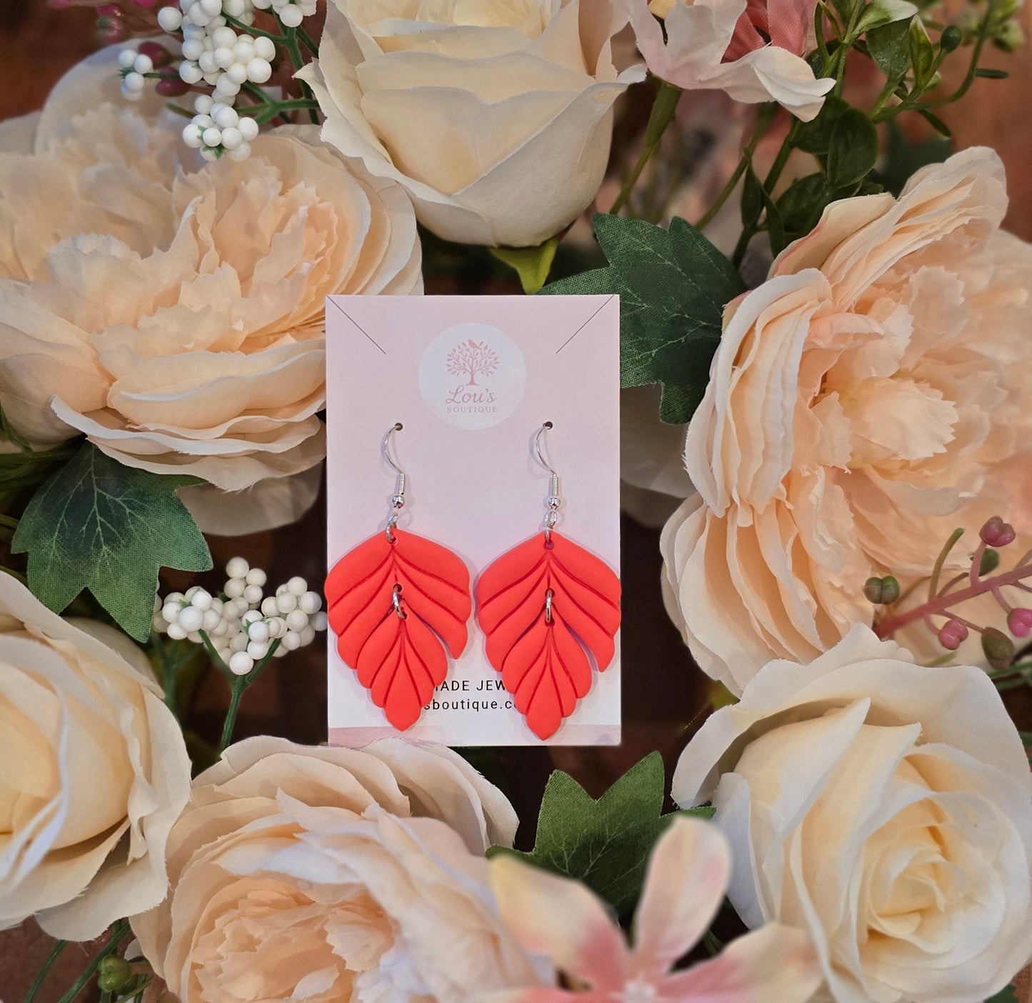 Handmade Gold Coral Leaf dangle drop earrings |Polymer clay earrings | summer statement earrings | gift for her | light weight earrings
