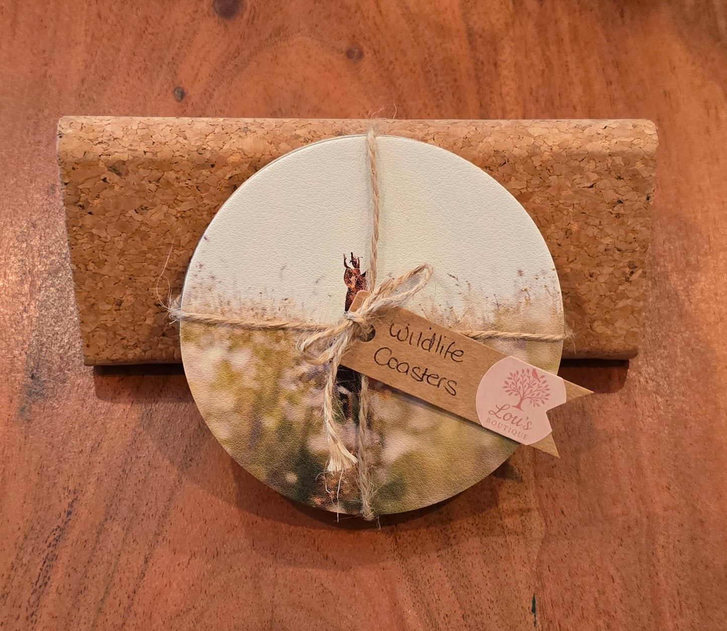 Luxury digital printed set of 4 Wildlife drink Coasters beer matts - mammals: Deer, Hare, Fox, Mice | photo prints | British wildlife | Unique original photography | my own photos