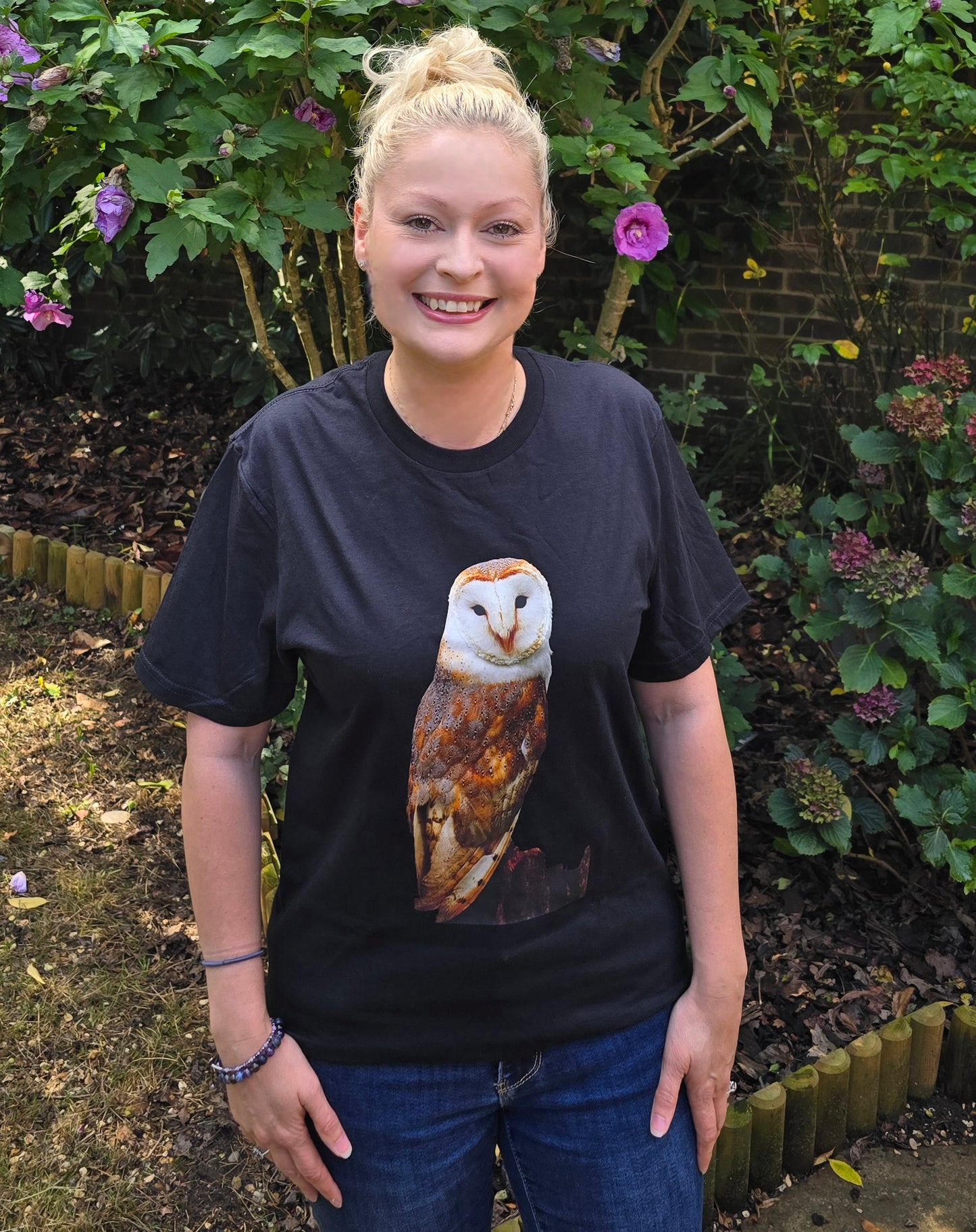 Luxury 100% cotton soft touch digitally printed Barn Owl T-shirt in unisex Size small, medium or large. Unique T-shirt printed with my own photography
