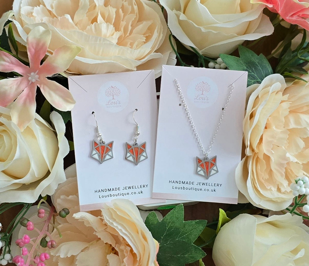 Handmade silver red fox necklace or earrings | gift for her | bold summer statement | Polymer clay nature lovers animal jewellery