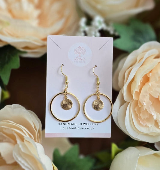 Handmade 14k gold chic stylish circle dangle drop earrings | summer statement | light weight earrings | gift for her |