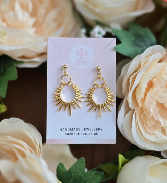 Handmade 14k gold chic stylish sun star burst dangle drop earrings | summer statement | light weight earrings | gift for her | Polymer clay