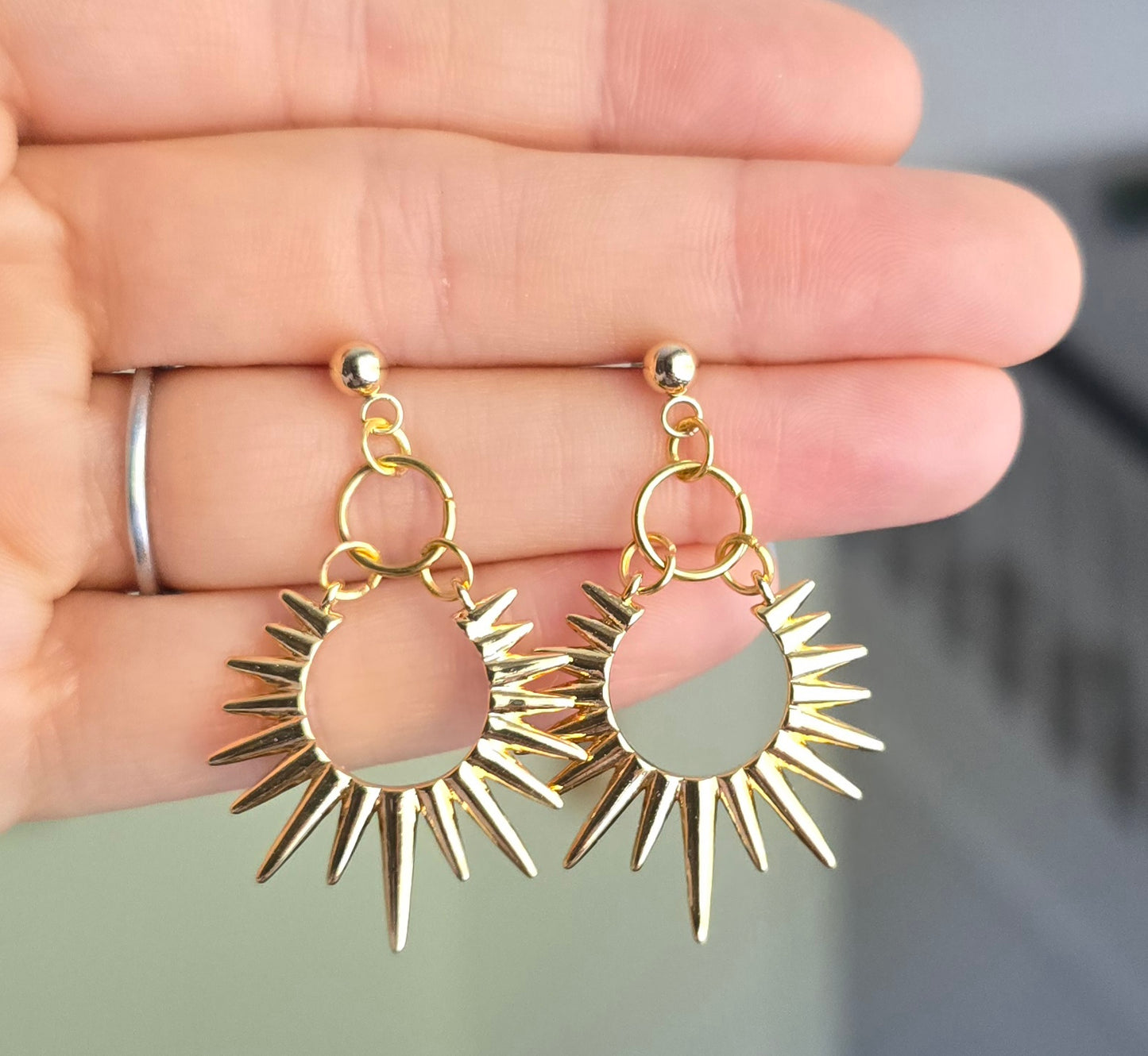 Handmade 14k gold chic stylish sun star burst dangle drop earrings | summer statement | light weight earrings | gift for her | Polymer clay