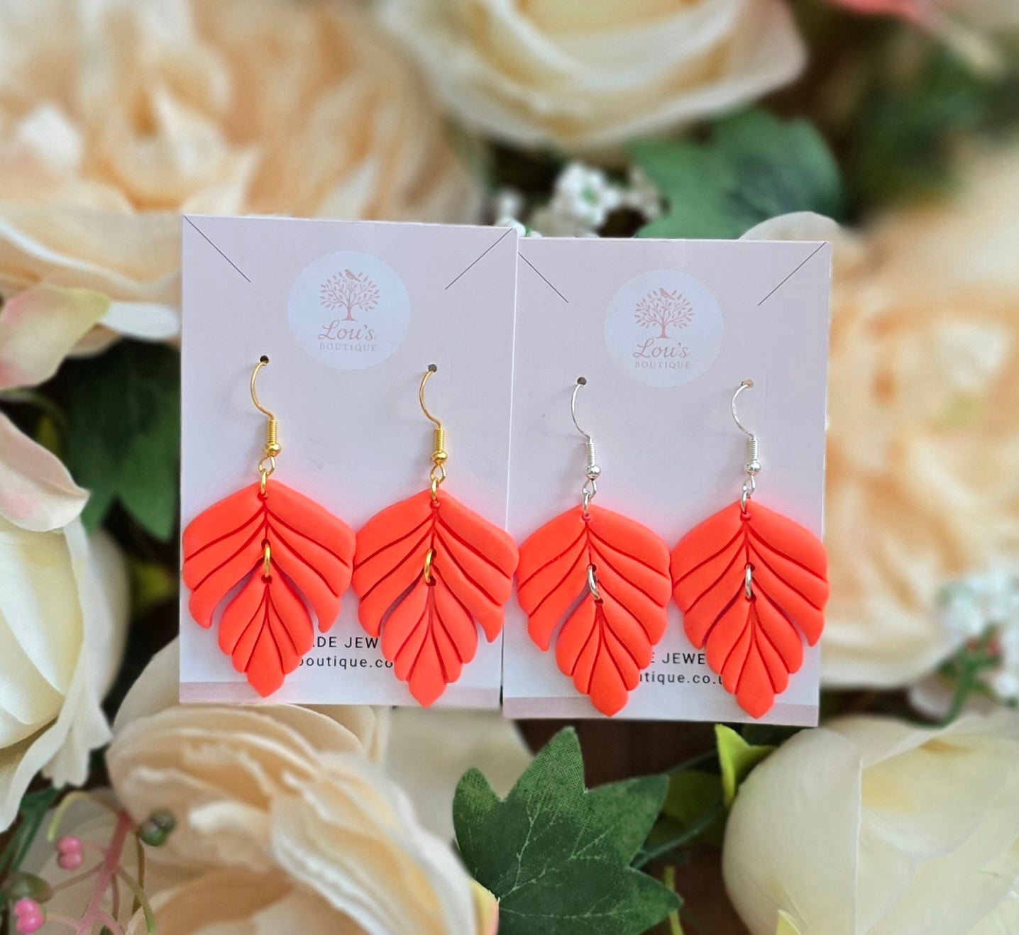 Handmade Gold Coral Leaf dangle drop earrings |Polymer clay earrings | summer statement earrings | gift for her | light weight earrings