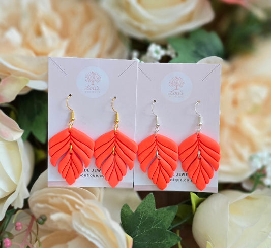Handmade Gold Coral Leaf dangle drop earrings |Polymer clay earrings | summer statement earrings | gift for her | light weight earrings