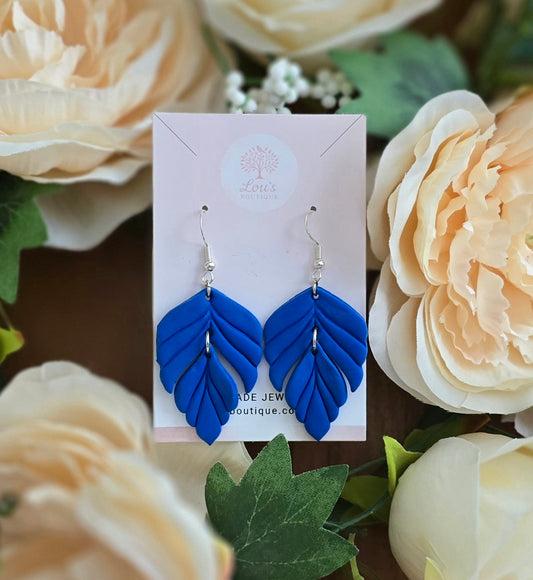 Handmade Sterling Silver Royal Blue Leaf dangle drop earrings |Polymer clay earrings | summer statement earrings | light weight earrings