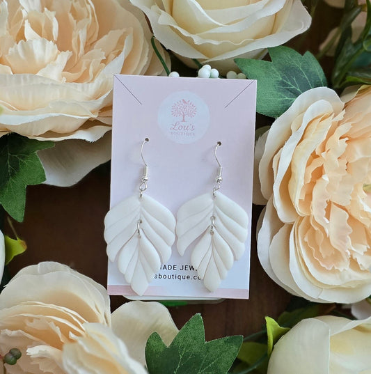 Handmade Sterling Silver White Leaf dangle drop earrings |Polymer clay earrings | summer statement earrings | light weight earrings