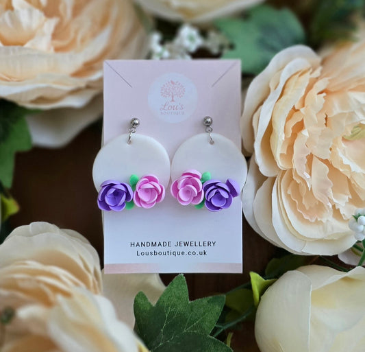 Handmade flower floral circle drop earrings |Polymer clay earrings | summer statement earrings | gift for her | light weight earrings