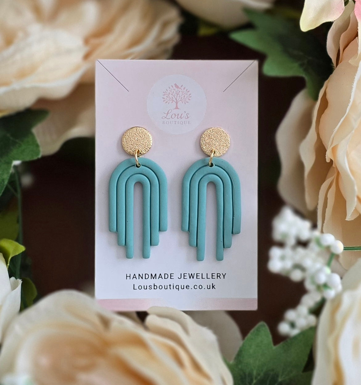 Handmade art deco sage green arch dangle stud earrings |Polymer clay |summer statement earings |gift for her |light weight earings