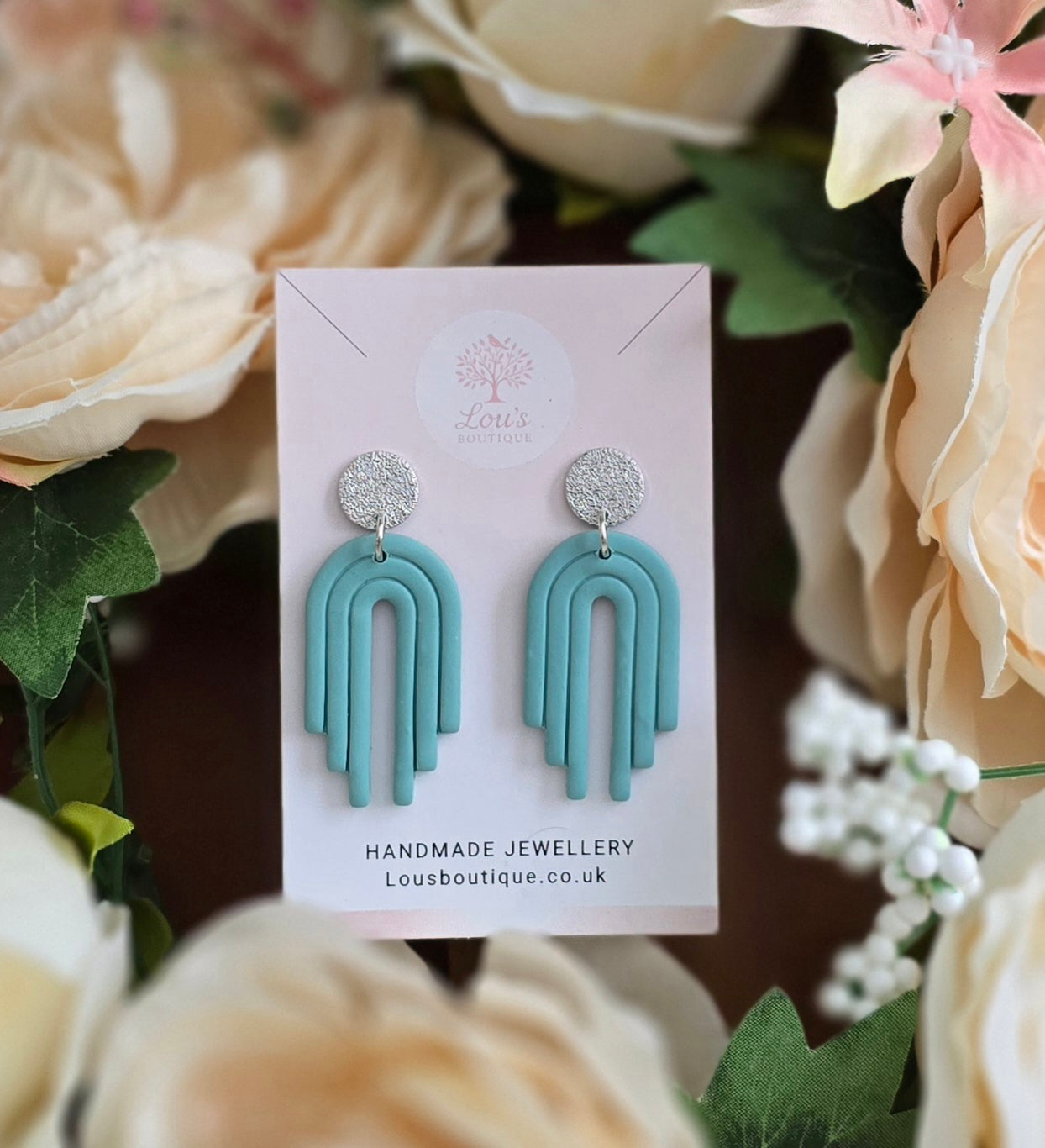 Handmade art deco sage green arch dangle stud earrings |Polymer clay |summer statement earings |gift for her |light weight earings