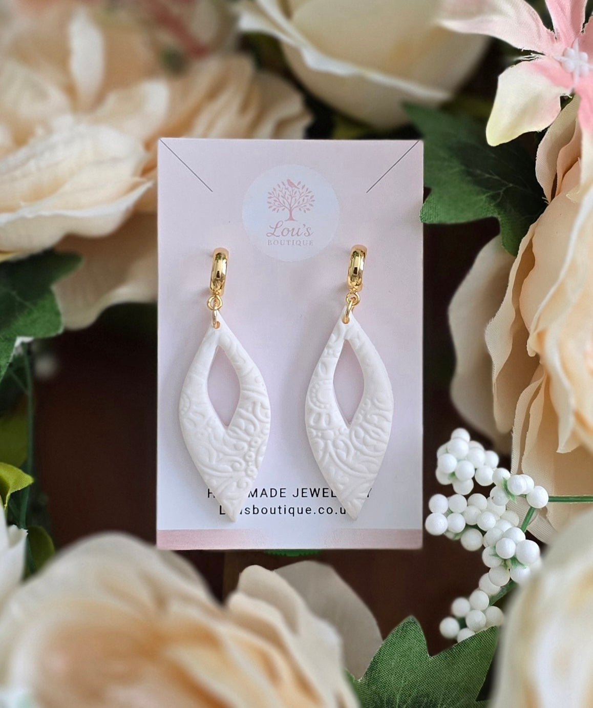 Handmade white or purple textured sterling silver or gold drop hoop unique stud earrings, lightweight earrings, gift for her, Polymer clay