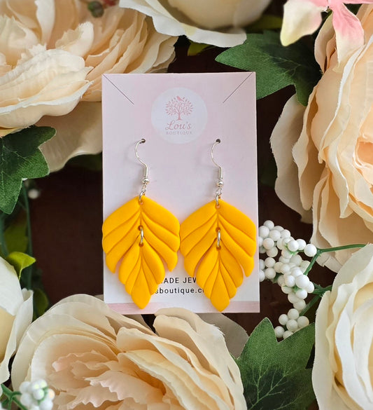 Handmade Sterling silver Yellow Leaf dangle drop earrings |Polymer clay earrings |summer statement earrings |light weight earrings