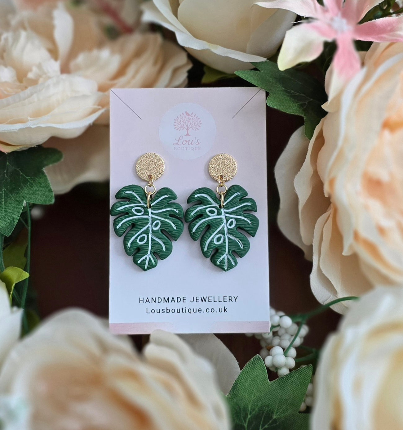 Handmade botanical leaf sterling silver or gold dangle stud earrings | nature inspired | lightweight earrings | gift for her |Polymer clay