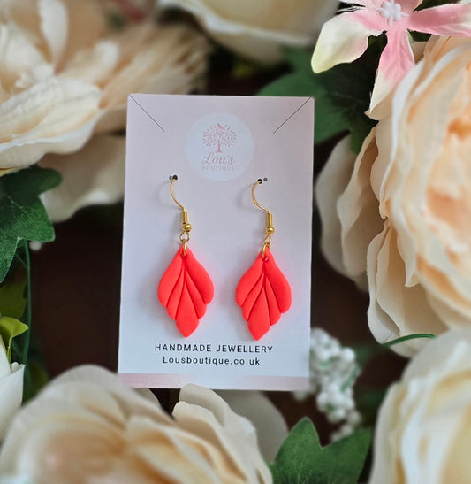 Handmade Gold Coral Leaf drop earrings |Polymer clay earrings | summer statement earrings | gift for her | light weight earrings