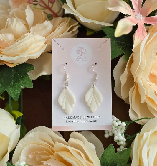Handmade Sterling Silver White Leaf drop earrings |Polymer clay earrings | summer statement earrings | gift for her | light weight earrings