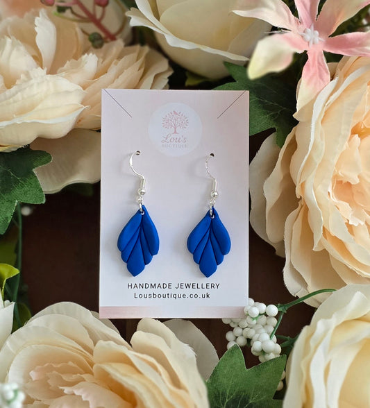 Handmade Sterling Silver Royal Blue Leaf drop earrings |Polymer clay earrings | summer statement earrings | light weight earrings
