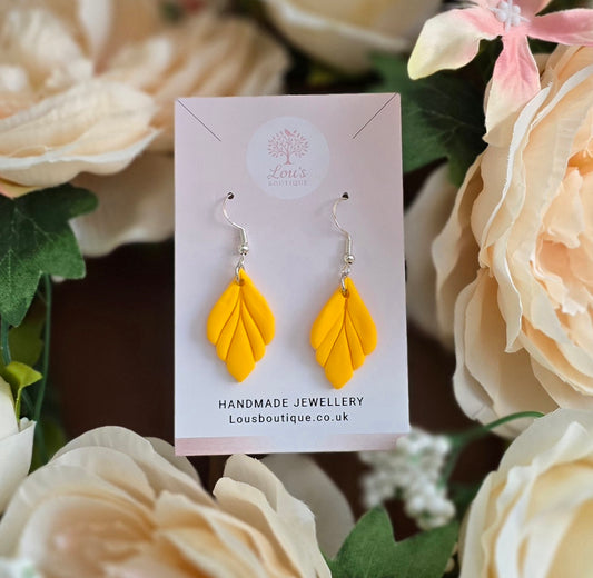 Handmade Sterling Silver Yellow Leaf drop earrings |Polymer clay earrings | summer statement earrings | gift for her | light weight earrings