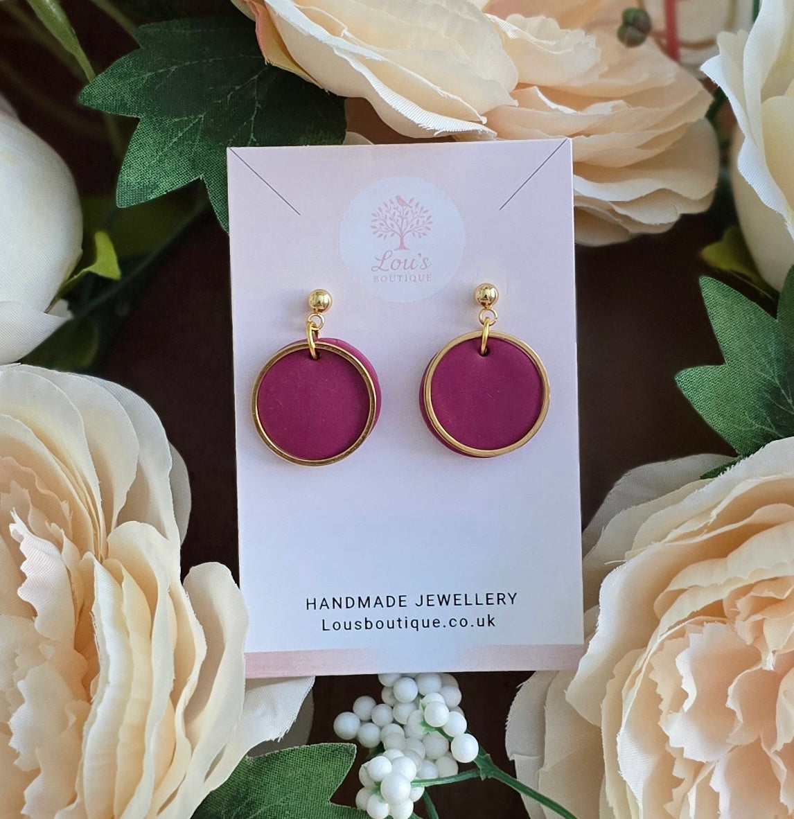 Handmade circle & gold or sterling silver dangle drop earrings |Polymer clay |summer statement earrings |gift for her |light weight earings