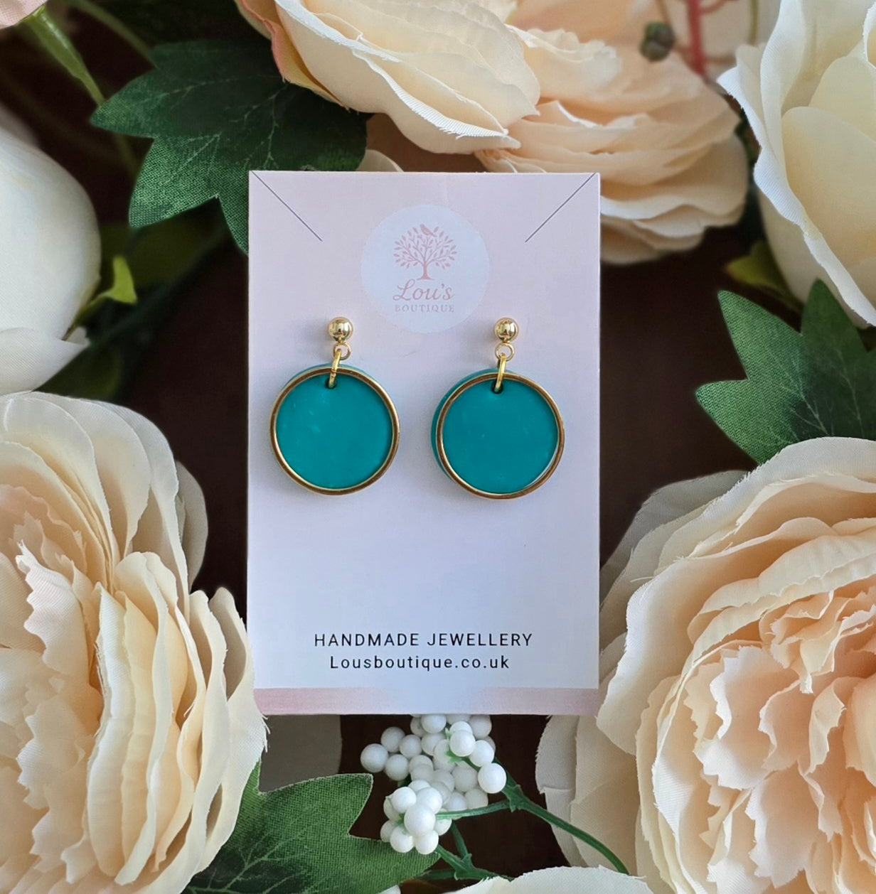 Handmade circle & gold or sterling silver dangle drop earrings |Polymer clay |summer statement earrings |gift for her |light weight earings