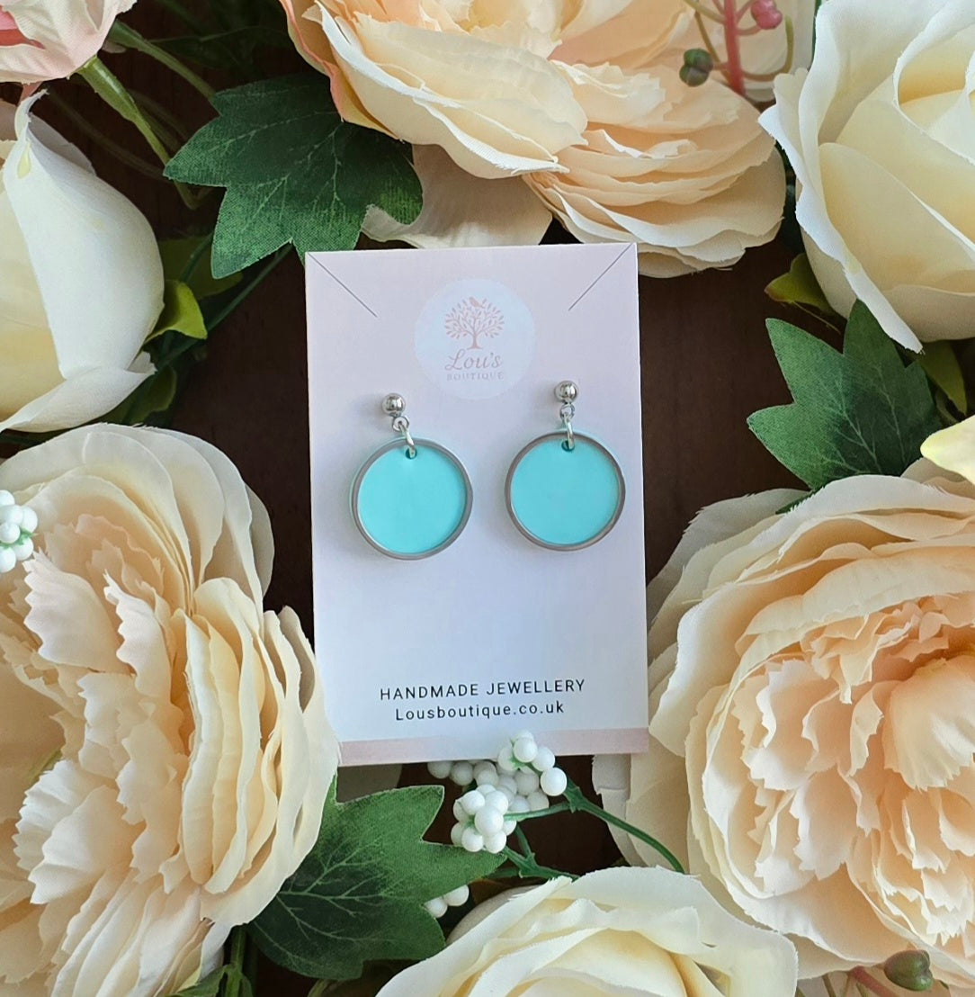 Handmade circle & gold or sterling silver dangle drop earrings |Polymer clay |summer statement earrings |gift for her |light weight earings