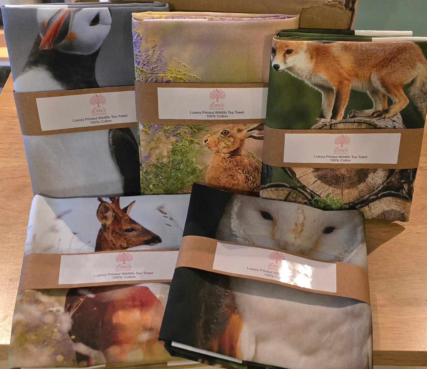 Luxury digital printed cotton tea towel, choose from 13 different animals / designs, my own unique photogrpahy