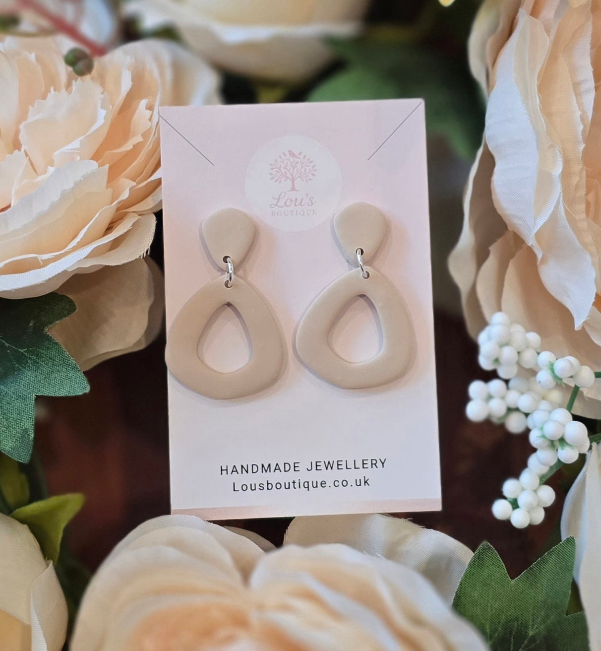 Handmade classic teardrop cut out dangle earrings, lightweight polymer clay, sterling silver studs