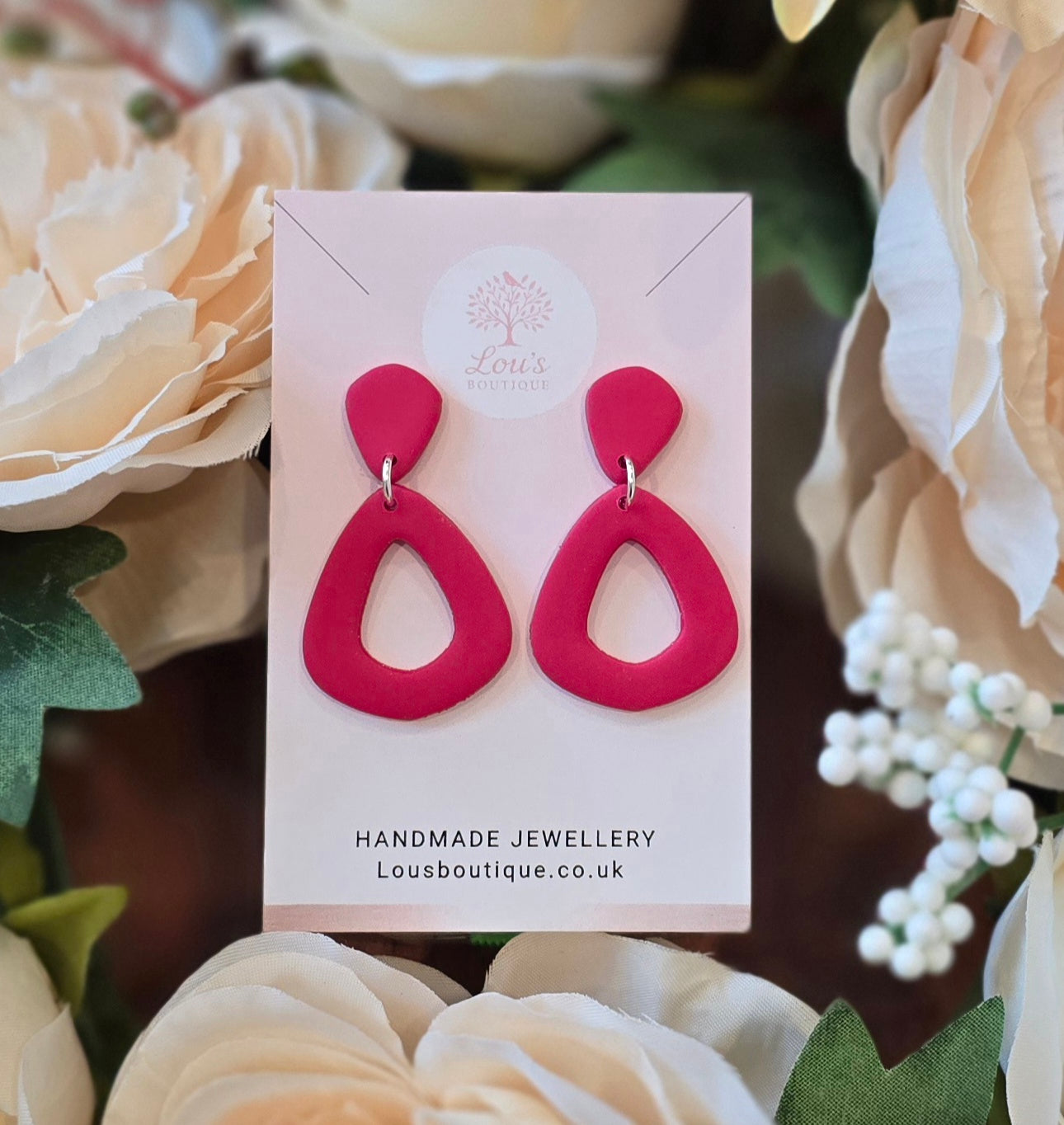 Handmade classic teardrop cut out dangle earrings, lightweight polymer clay, sterling silver studs